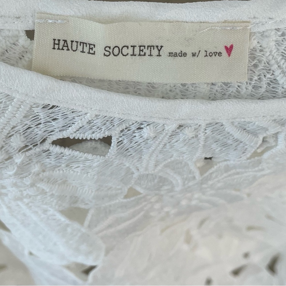 Haute Society White Floral Lace Top-Sz L - Picture 4 of 5